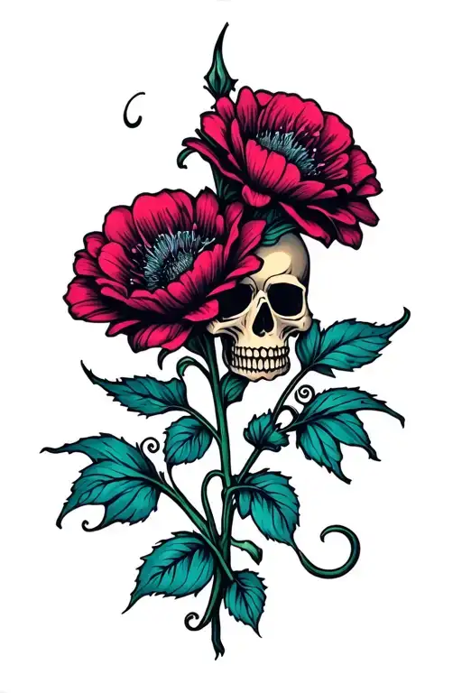 cute flower sharp skull tattoo design idea
