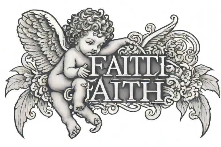 Word Faith with a Cherub  tattoo design idea