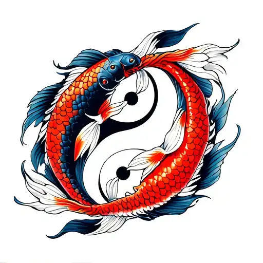 Devil surrounded by koi fish yin yang tattoo design idea