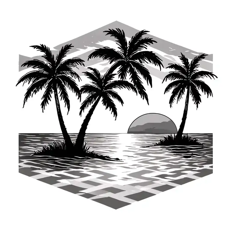 chevron inside a palm tree with sunset tattoo design idea