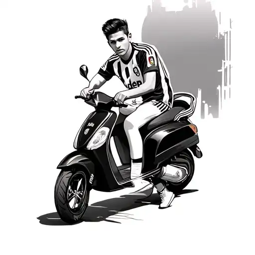 paulo dybala casually sitting in juventus jersey on scooter make image very simple tattoo design idea