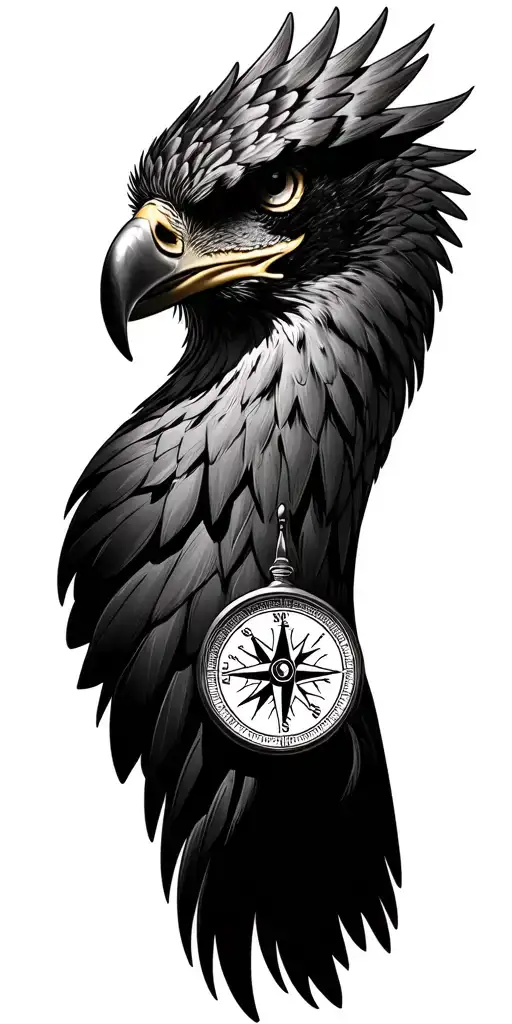 EAGLE HEAD, ROAD, HIGHWAY COMPASS WITH WIFES NAME "SONIA" WRITTEN tattoo design idea