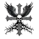 celtic cross, phoenix bird, tree of life, skull tattoo design idea
