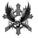 celtic cross, phoenix bird, tree of life, skull tattoo design idea