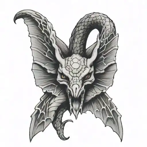 snake with bat wings tattoo design idea