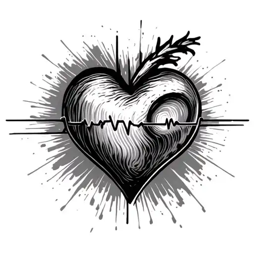 heart beat and thumb print tattoo design idea