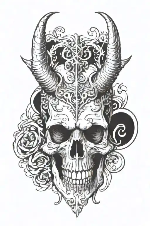 skull with horns tattoo design idea
