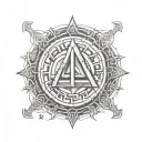 grey vulkknot with the futhark runes negative shaded in it tattoo design idea