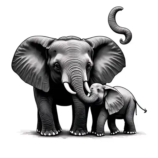 Mama And Baby Elephant tattoo design idea