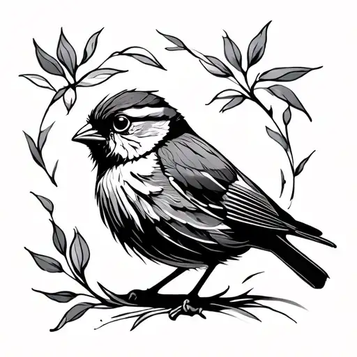 house sparrow, a few simple thin lines, black and white, stylized tattoo design idea