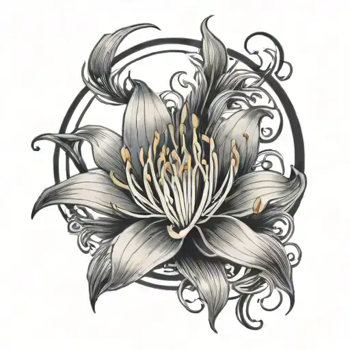 japanese spider lily intertwined with enso circle tattoo tattoo design idea