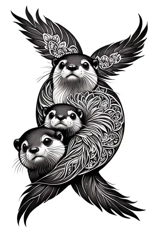 otter family mandala design inspired tattoo design idea