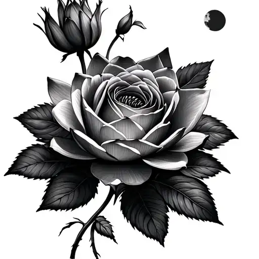 Rose,  Water Lily. aster and moon tattoo design idea