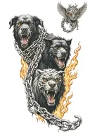 Hades, Cerberus, Chains, Flames tattoo design idea