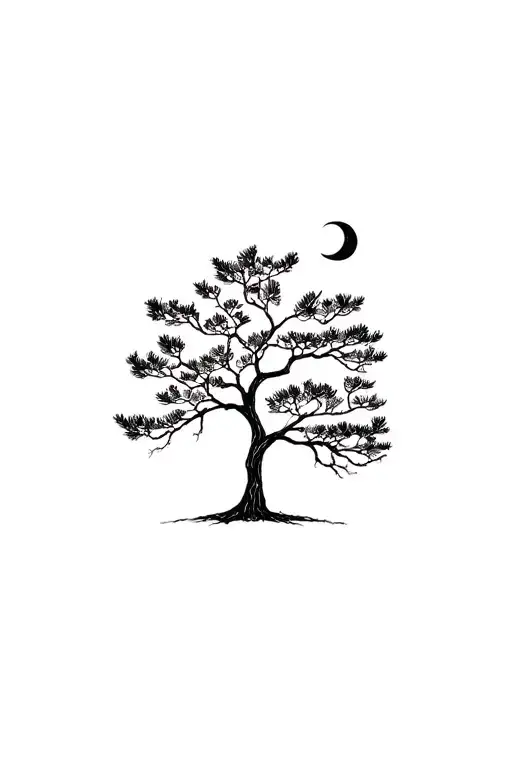 Lebanese cedar tree and moon tattoo design idea