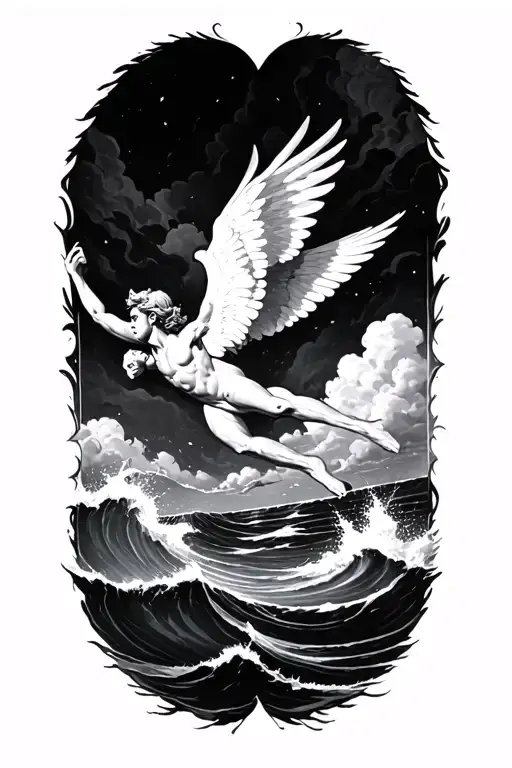 Icarus Falling into a vast unforgiving ocean tattoo design idea