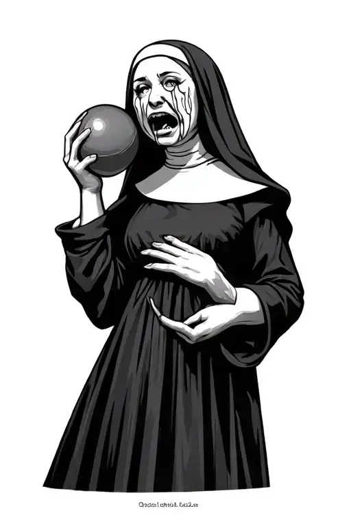Nun with ball gag with tears and drool  tattoo design idea