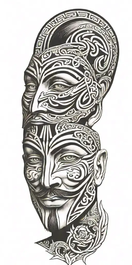v for vendetta portrait with tribal  tattoo design idea