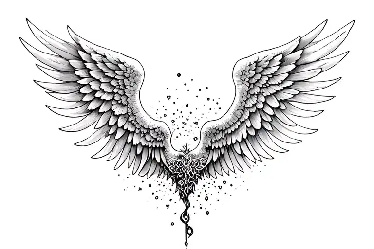 angelic wings with random designs around  tattoo design idea