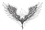 angelic wings with random designs around  tattoo design idea