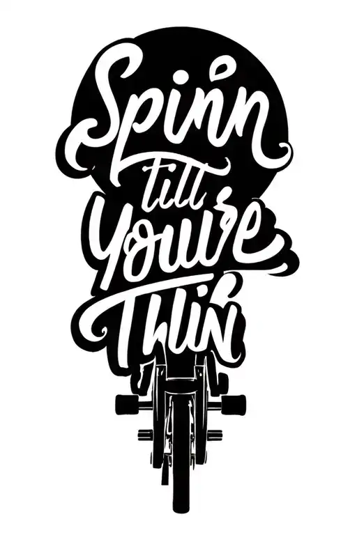 "Spin til you’re thin" exercise bike silhouette tattoo design idea