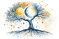 Family tree, sun, moon, stars, infinity tattoo design idea