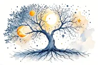 Family tree, sun, moon, stars, infinity tattoo design idea