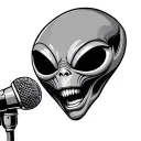 alien face singing into microphone intertwined tattoo design idea