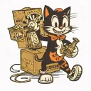 Felix the cat carrying a box of junk tattoo design idea