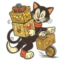 Felix the cat carrying a box of junk tattoo design idea