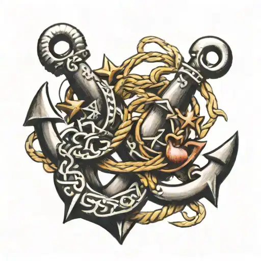 intertwined anchors diagonally crossing eachother tattoo design idea
