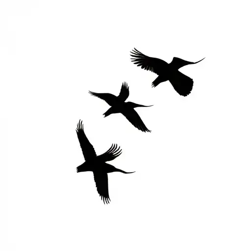 Four birds flying away with Camden Sam on the wing of each bird  tattoo design idea