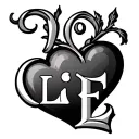 heart with the letters  G, L, and E in cursive  tattoo design idea