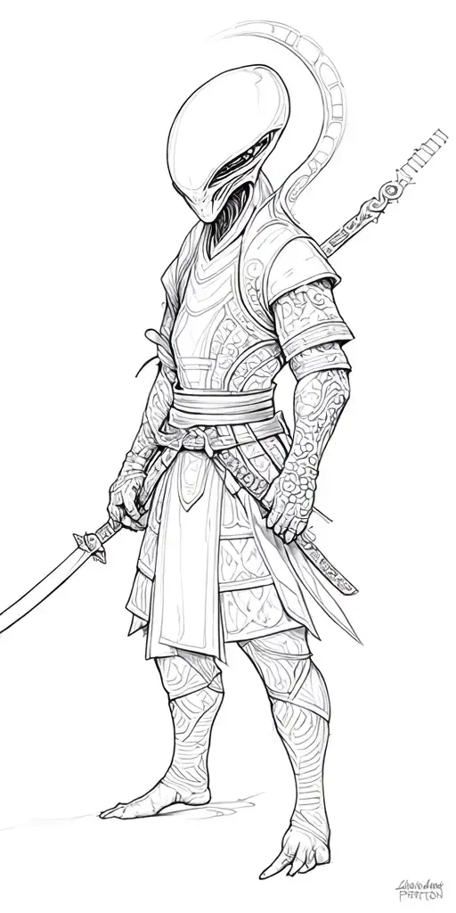 Alien samurai tattoo design idea