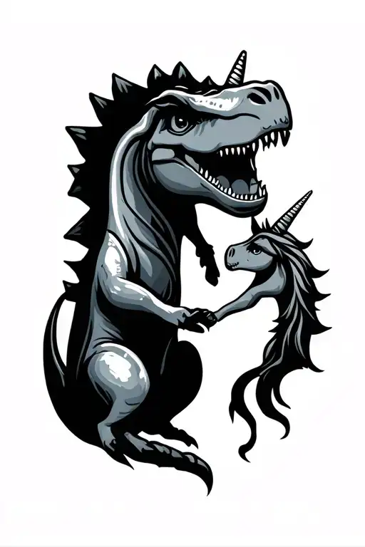Design a small tattoo for the inside of my finger of a dinosaur holding hands with a unicorn outline cute simple tattoo design idea