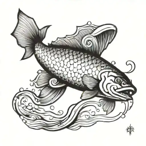 medieval salmon jumping tattoo design idea