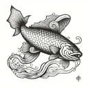 medieval salmon jumping tattoo design idea