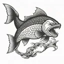 medieval salmon jumping tattoo design idea