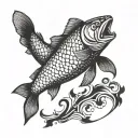 medieval salmon jumping tattoo design idea