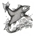 medieval salmon jumping tattoo design idea