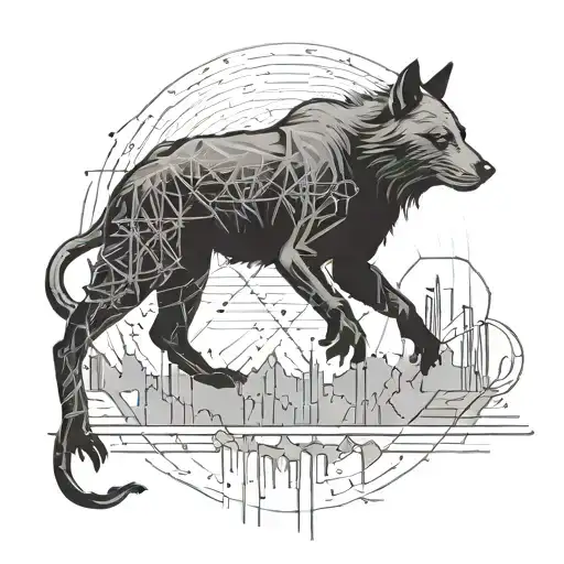 A wild animal silhouette blending with a trading graph symbolizing risk and reward tattoo design idea