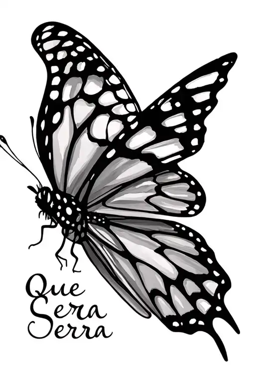 que sera sera and butterfly flying tattoo design idea