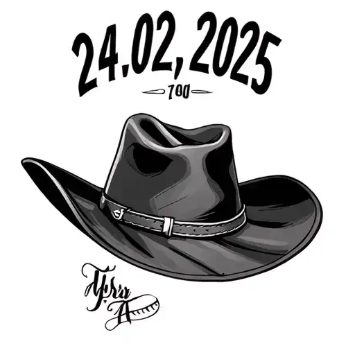 the date 24.02.2025 and a cowboy hat  tattoo design idea