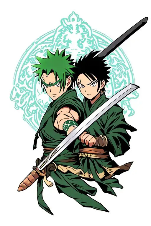 zoro and Tanjiro wielding his sword tattoo design idea