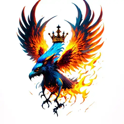phoenix rising from the ashes with fortnite crown hanging tattoo design idea