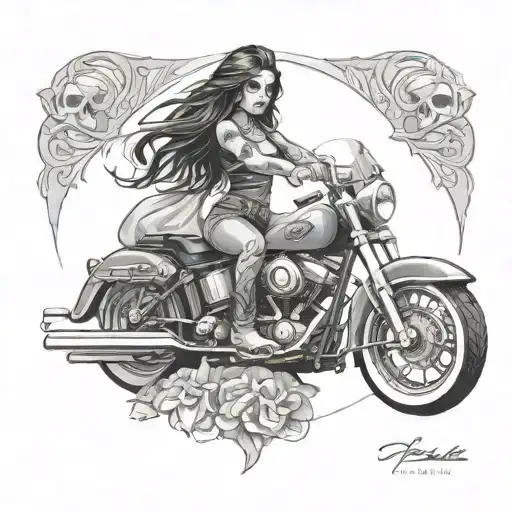 skull and chicano girl, with a Harley-Davidson logo tattoo design idea