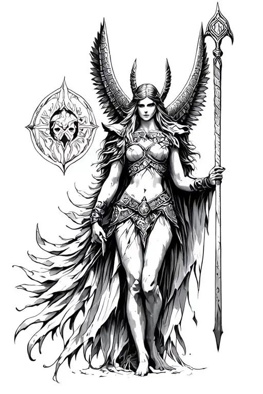 Valkyrie guiding souls to Valhalla  tattoo design idea