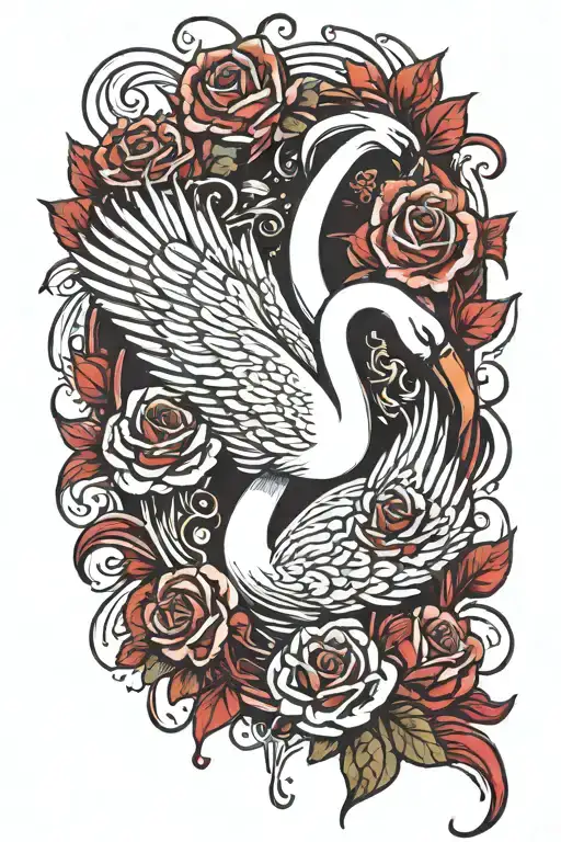 swan with red roses and blood dripping tattoo design idea
