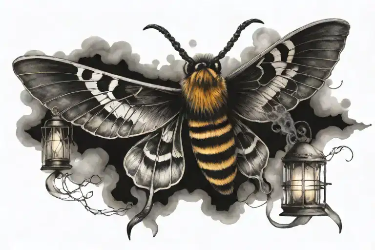 inverted Death's-head Hawkmoth with a lantern and  Buzzards flying  tattoo design idea