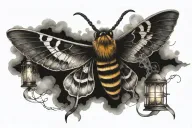 inverted Death's-head Hawkmoth with a lantern and  Buzzards flying  tattoo design idea